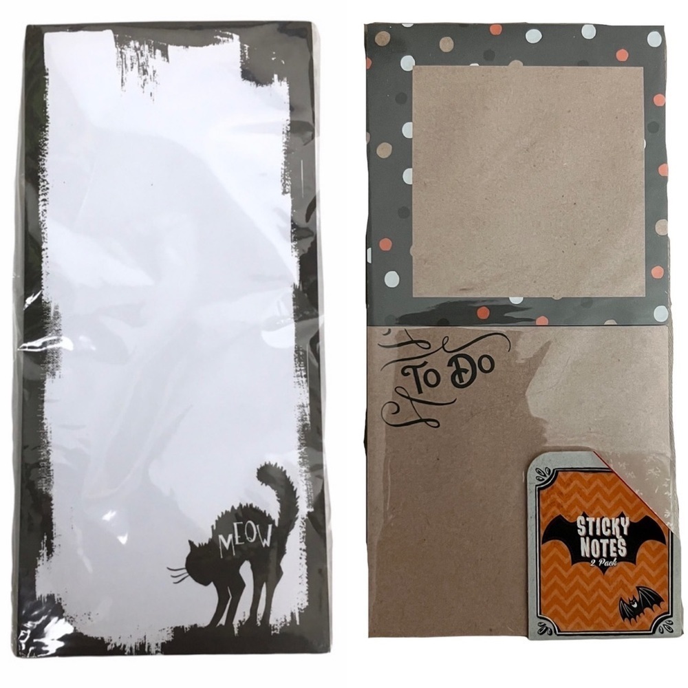 Halloween Stationery Black Cat Pumpkins Bats Kraft Dots List Pad Sticky Notes